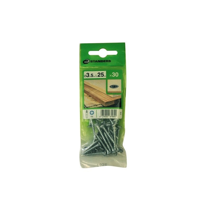 Lot de 30 Vis Acier tête Fraisée Standers Diam.3.5 Mm X L.25 Mm