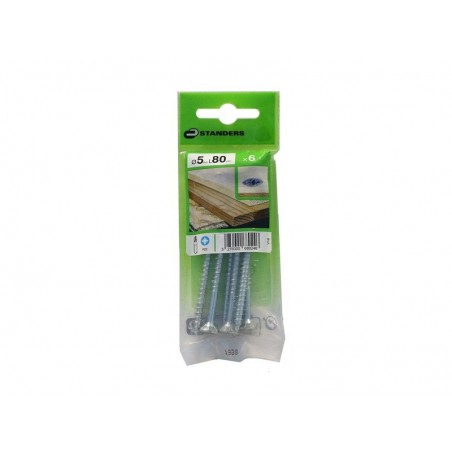 Lot de 6 Vis Acier Tête Fraisée Standers Diam.5 Mm X L.80 Mm