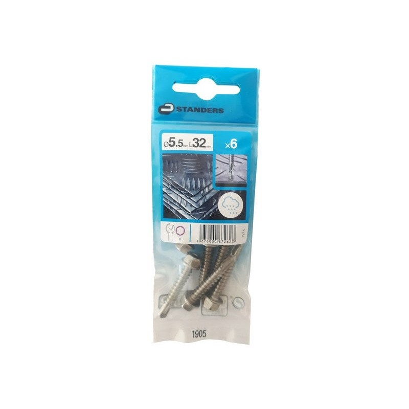 Lot de 6 vis autoperceuse Inox Hexagonal X L.32 Mm