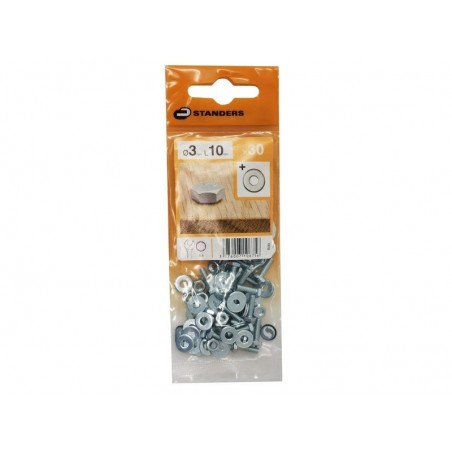 Lot de 30 Boulons Tête 6 Pans Acier Zingué L.10 X Diam.3 Mm Standers