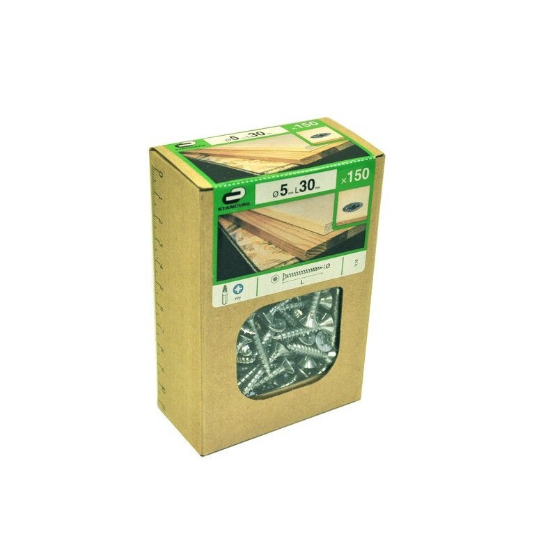 Lot de 150 Vis Acier Tête Fraisée Standers Diam.5 Mm X L.30 Mm