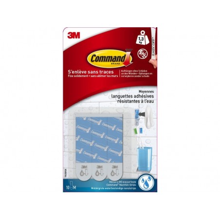 Lot de 10 languettes adhésives résistantes à leau COMMAND blanc