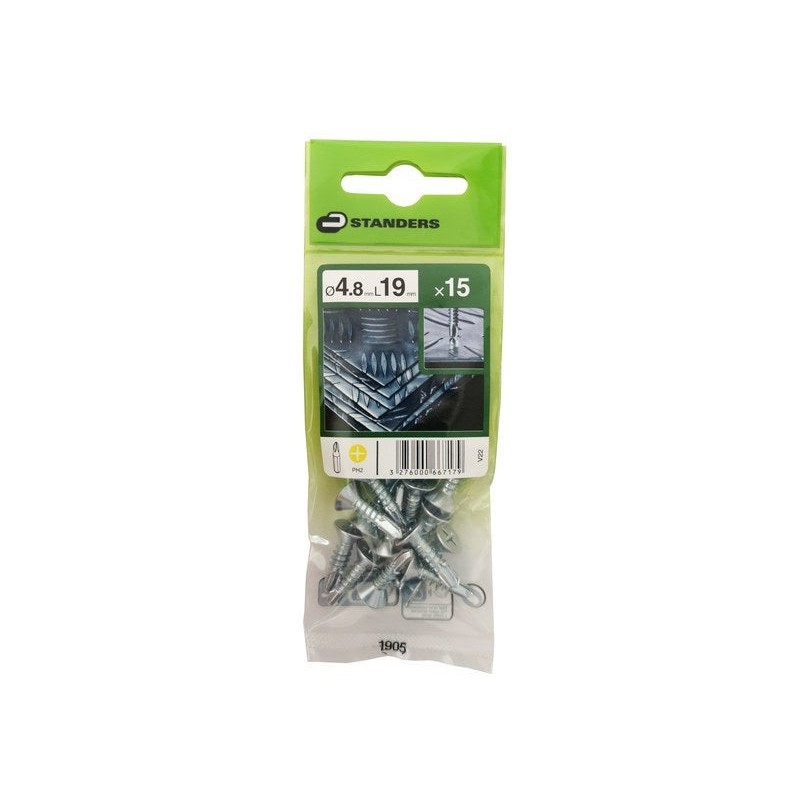 Lot de 15 Vis autoperceuse Acier Tête Fraisée Phillips Standers X L.19 Mm