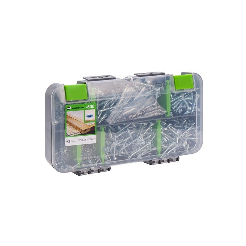 Valisette de 500 vis argent Standers Pozidriv Tête Fraisée