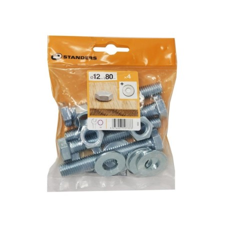 Lot de 4 Boulons Tête 6 Pans Acier Zingué L.80 X Diam.12 Mm Standers