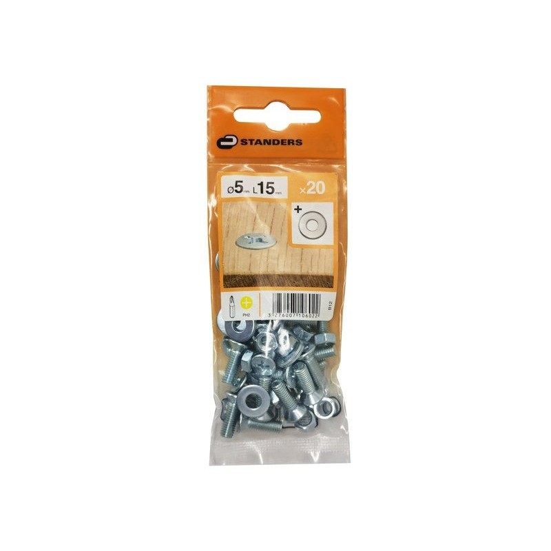 Lot de 20 Boulons Tête Autofraisée Plate Acier Zingué L.15 X Diam.5