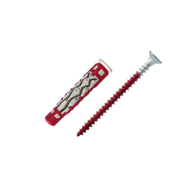 Lot de 12 Chevilles Et Vis Couleur Red Head Diam.6 Mm X L.37 Mm