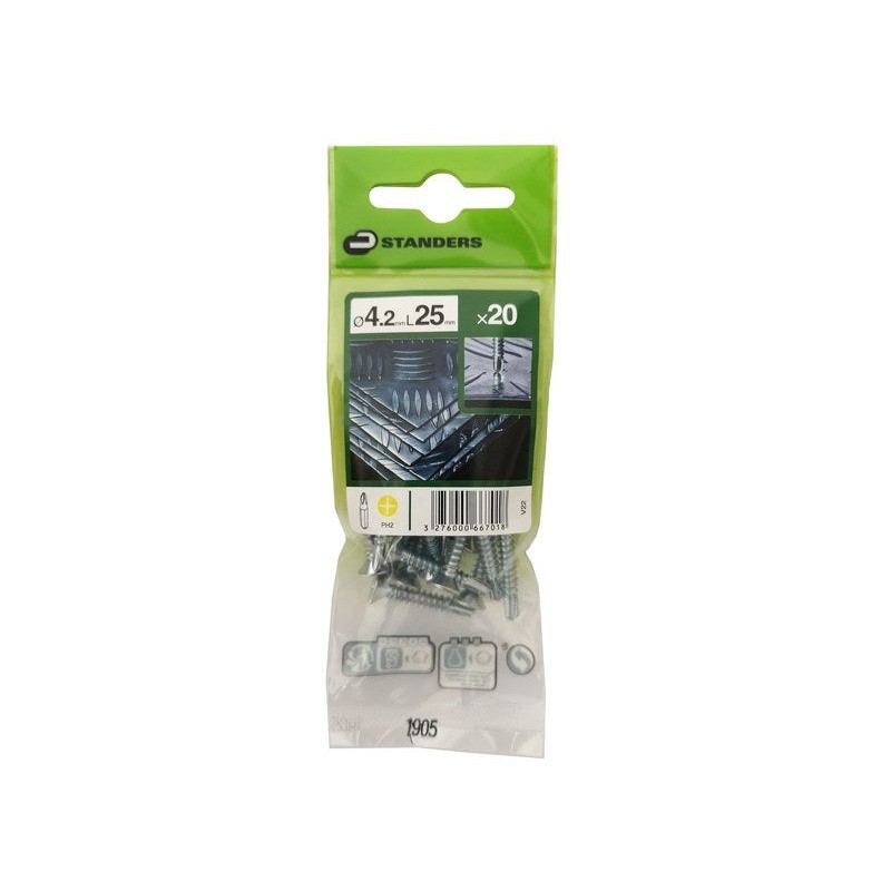 Lot de 20 Vis autoperceuse Acier Tête Fraisée Phillips Standers X L.25 Mm