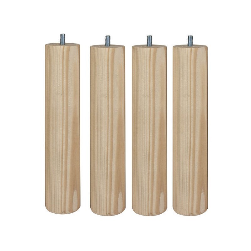 Lot de 4 pieds de Lit-Sommier cylindrique fixes hêtre - Beige - Naturels 25Cm