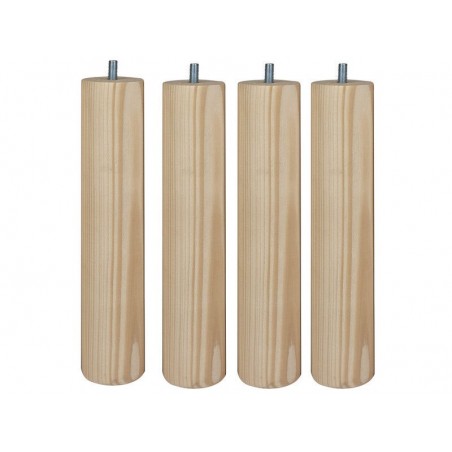 Lot de 4 pieds de Lit-Sommier cylindrique fixes hêtre - Beige - Naturels 25Cm