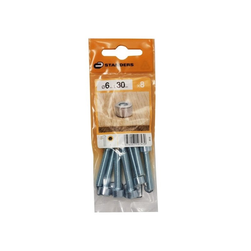 Lot de 8 Vis Pas Métrique Tête Cylindrique Bombée Acier Zingué L.30 Standers