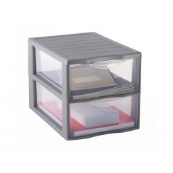 Boite de rangement ORGAMIX plastique 2 tiroirs argent 26 x 3.6 x 25.5 cm