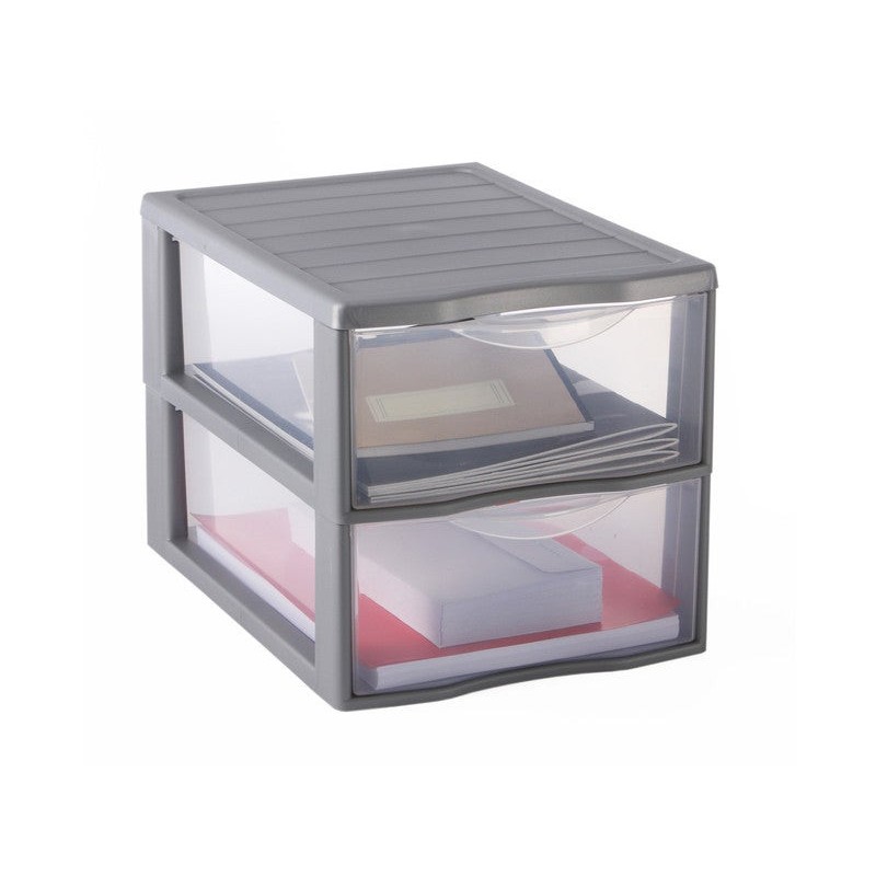 Boite de rangement ORGAMIX plastique 2 tiroirs argent 26 x 3.6 x 25.5 cm