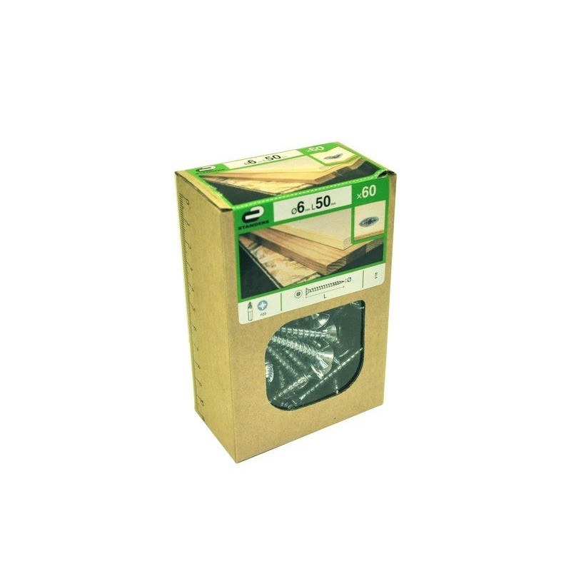Lot de 60 Vis Acier Tête Fraisée Standers Diam.6 Mm X L.50 Mm