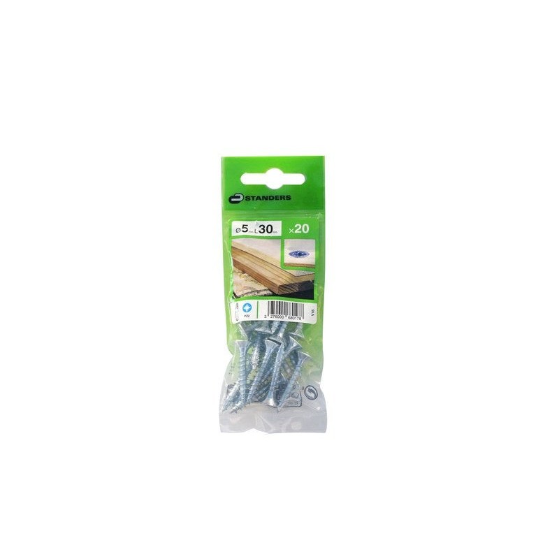 Lot de 20 Vis Acier Tête Fraisée Standers Diam.5 Mm X L.30 Mm