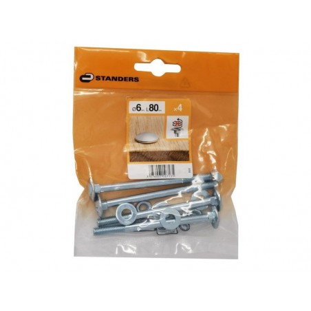 Lot de 4 boulons tête ronde et cou carré acier zingué L.80 X Diam.6 Mm