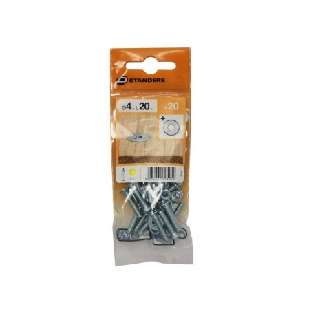 Lot de 20 Boulons Tête Autofraisée Plate Acier Zingué L.20 X Diam.4 Mm Standers