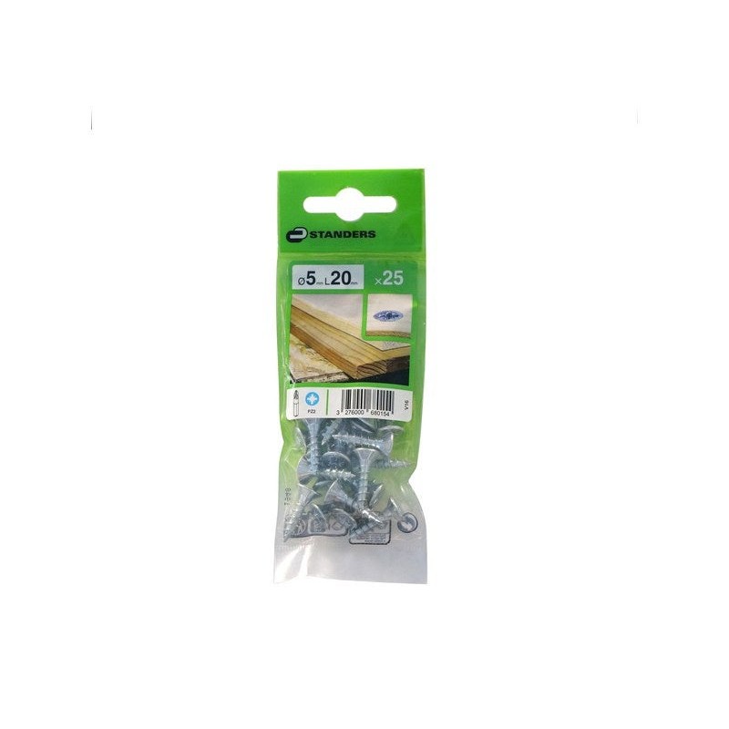 Lot de 25 Vis Acier Tête Fraisée Standers Diam.5 Mm X L.20 Mm