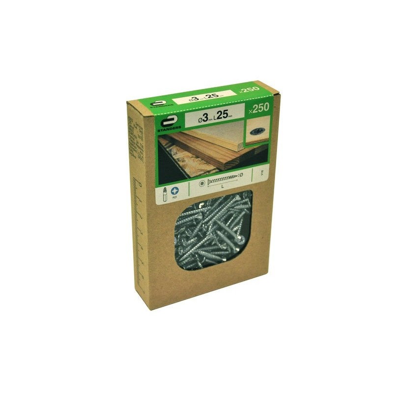 Lot de 250 Vis Acier Tête Fraisée Standers Diam.3 Mm X L.25 Mm