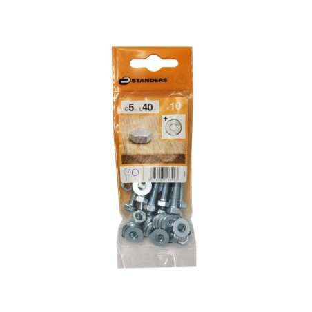 Lot de 10 Boulons tête 6 Pans Acier Zingué L.40 X Diam.5 Mm Standers