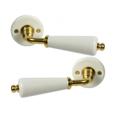 2 Poignées Sur Rosace Porcelaine Inspire Porcelaine De Limoges Laitonné Sans Tr