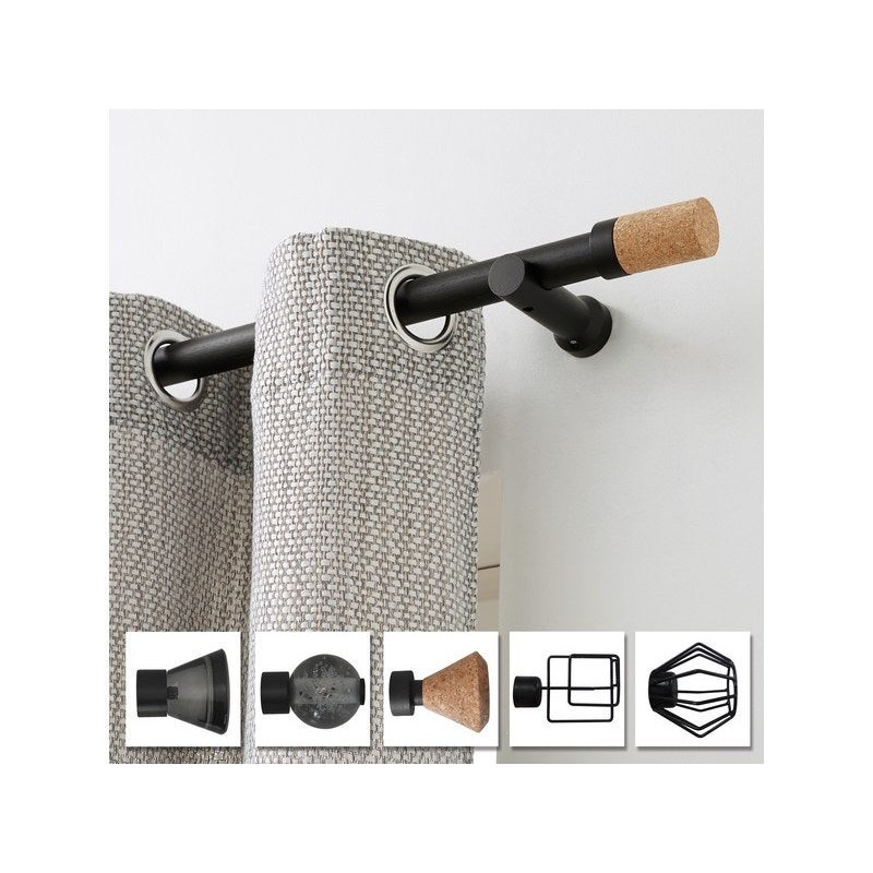 Tringle à rideau à composer Charme recup noir mat diam. 28 mm 150 cm INSPIRE