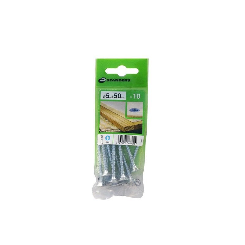 Lot de 10 Vis Acier Tête Fraisée Standers Diam.5 Mm X L.50 Mm