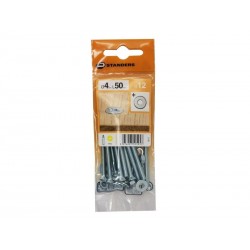 Lot de 12 Boulons Tête Autofraisée Plate Acier Zingué L.50 X Diam.4 Mm Standers