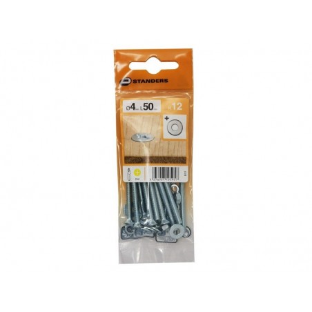 Lot de 12 Boulons Tête Autofraisée Plate Acier Zingué L.50 X Diam.4 Mm Standers