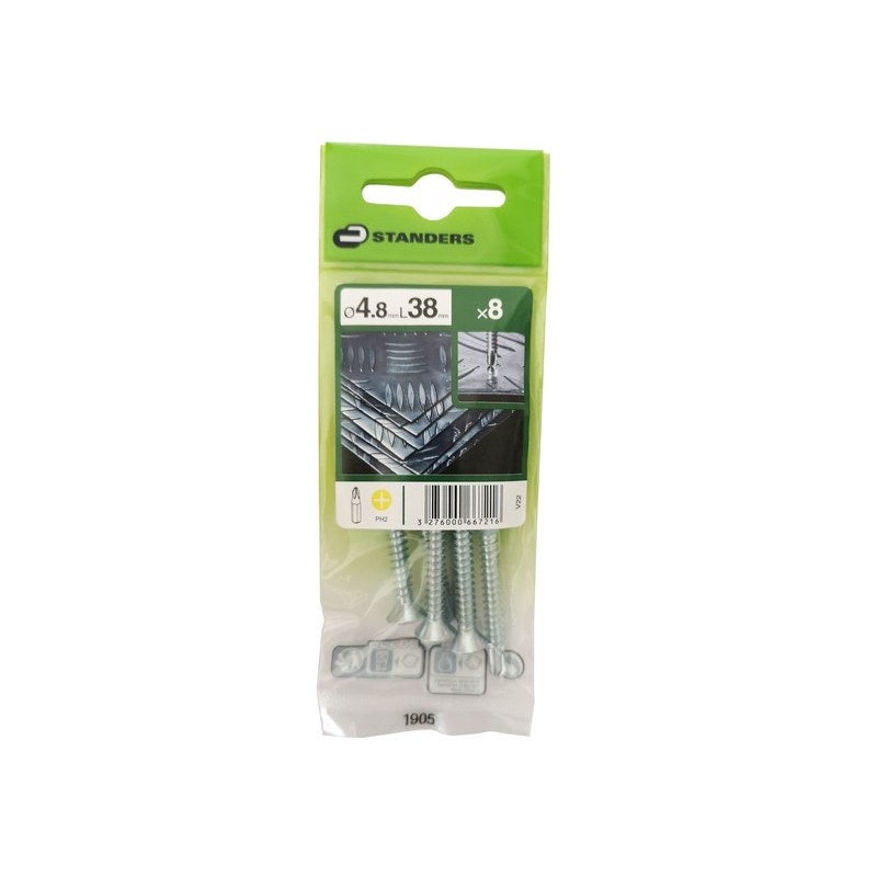 Lot de 8 Vis autoperceuse Acier Tête Fraisée Phillips Standers X L.38 Mm