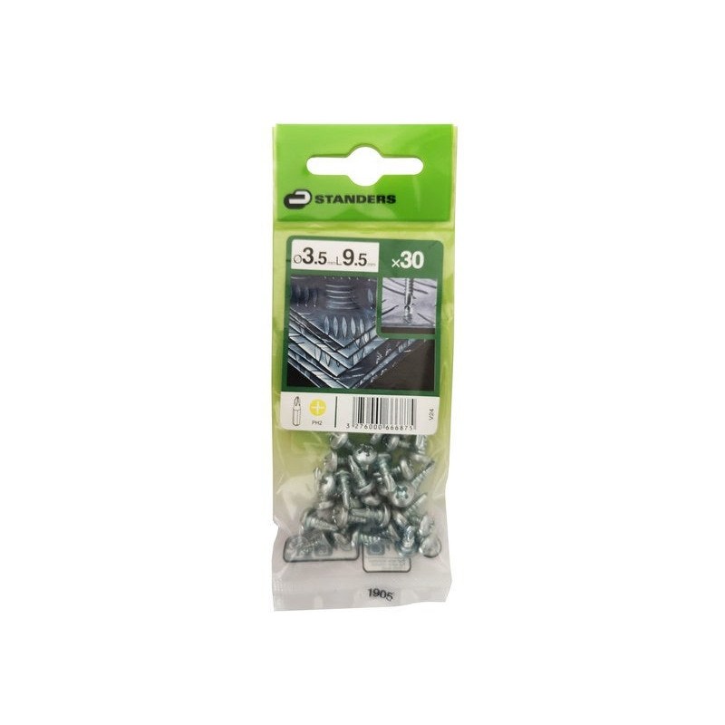 Lot de 30 Vis autoperceuse Acier Tête Fraisée Phillips Standers X L.9.5 Mm