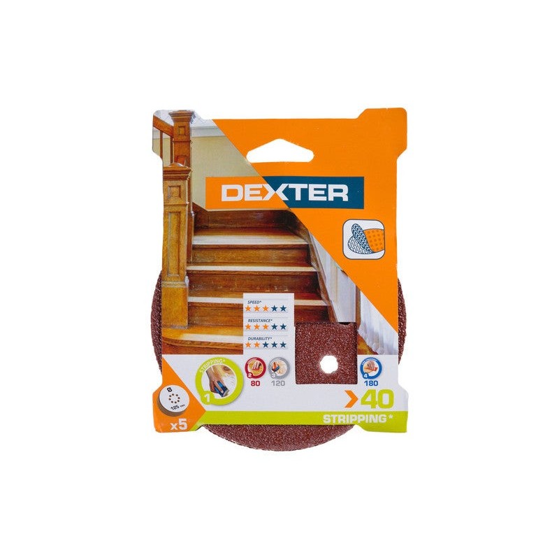 Lot de 5 Disques Abrasifs Dexter 125 Mm Grains 40