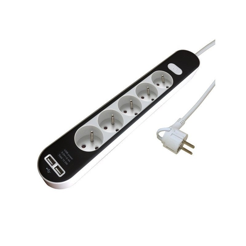 Multiprise Usb Filaire 5 Prises Blanc - Noir 1.5M Lexman