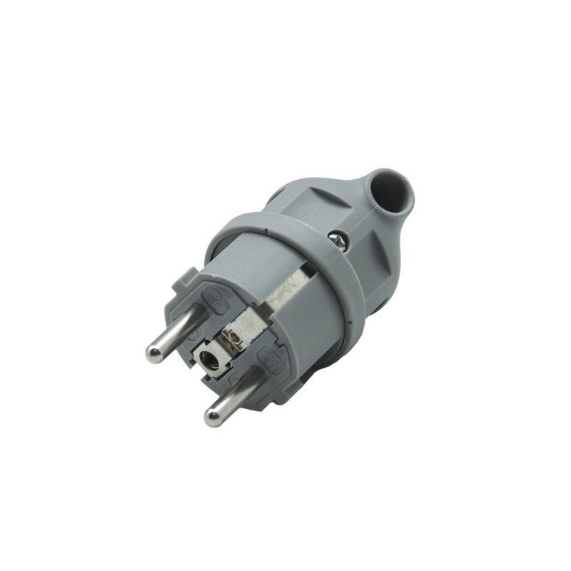 Fiche électrique mâle 2 pôles + terre connexion sur le côté 16 A gris