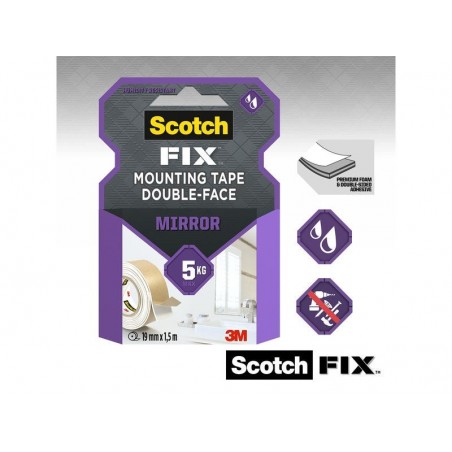 Ruban adhésif double face miroir 3m L. 1.5 m x l. 19 mm -  - meilleure qualité