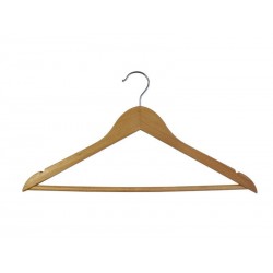 Lot de 4 cintres SPACEO bois et acier bois naturel H. 23 x l. 44.5 x P. 9.6 cm