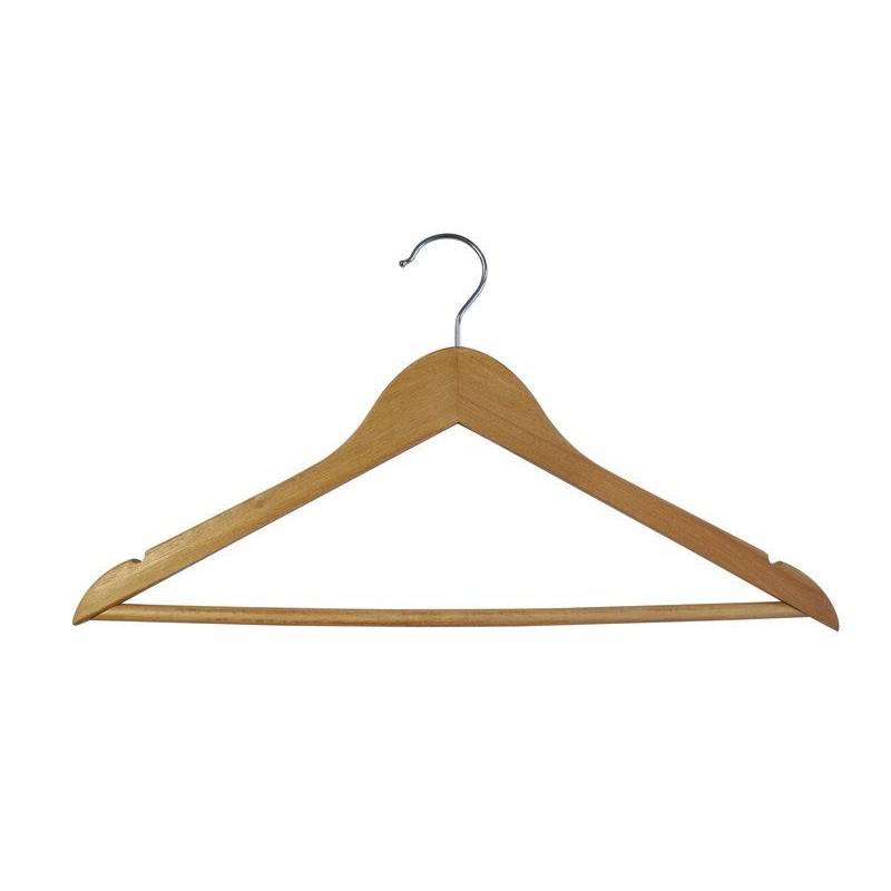 Lot de 4 cintres SPACEO bois et acier bois naturel H. 23 x l. 44.5 x P. 9.6 cm