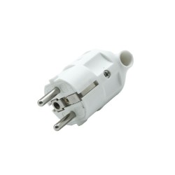 Fiche électrique mâle 2 pôles + terre connexion sur le côté 16 A blanc