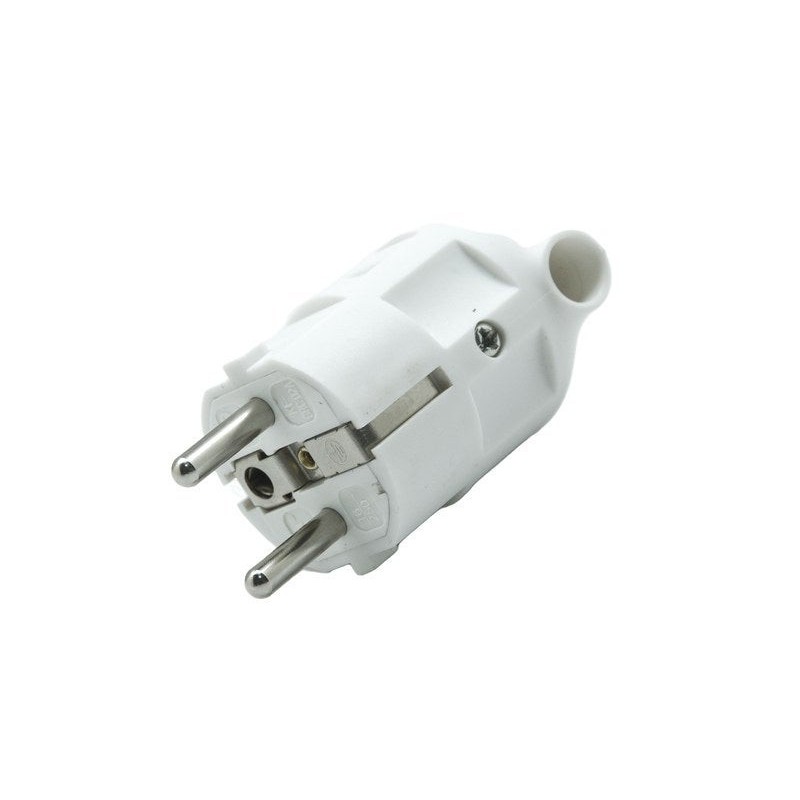 Fiche électrique mâle 2 pôles + terre connexion sur le côté 16 A blanc