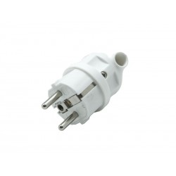 Fiche électrique mâle 2 pôles + terre connexion sur le côté 16 A blanc