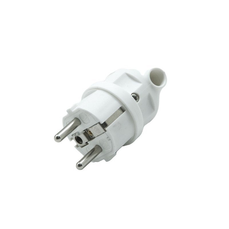 Fiche électrique mâle 2 pôles + terre connexion sur le côté 16 A blanc