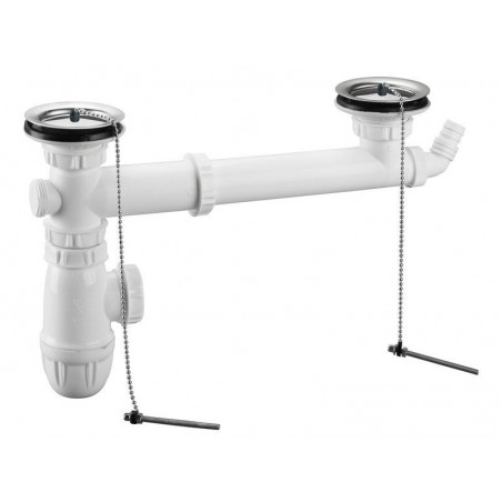 Vidage complet à bouchon sans trop plein évier 2 cuves diam. 60 mm