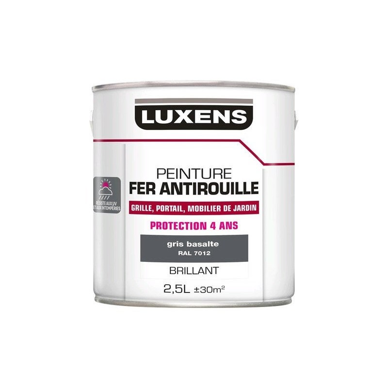 Peinture Fer Extérieur Luxens Gris Basalte Glossy 2.5 L