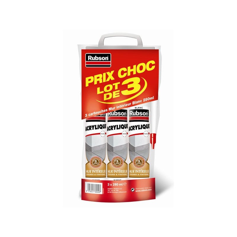 Lot 3 Mastics d'étanchéité Mur Intérieur Rubson Finition 280 Ml Blanc -  - meilleure qualité