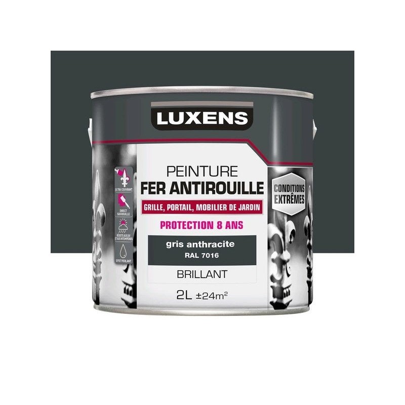 Peinture Fer Extérieur Luxens Gris Anthracite Glossy 2 L -  - meilleure qualité